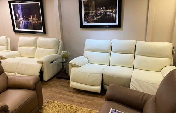 ADELAIDE ELECTRIC RECLINER 3 SEATER AND 2 SEATER LIGHT CREAM £1799 (SWANSEA SUPERSTORE)