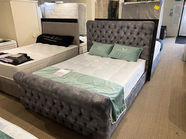 LUXURY SLEIGH FIVE FOOT FRAME AND GUVNOR MATTRESS (SWANSEA BED SUPERSTORE)