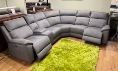 BLAINE DOUBLE ELECTRIC RECLINER CORNER SUITE WITH DRINKS CHARGER GREY £999 (SWANSEA SUPERSTORE) - Click for more details