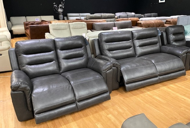 WELLINGTON DOUBLE ELECTRIC RECLINER 3 SEATER, 2 SEATER AND POWER CHAIR SUITE GREY £1999 (SWANSEA SUPERSTORE)