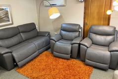 CANBERRA ELECTRIC RECLINER 3 SEATER AND 2 ELECTRIC RECLINER CHAIR DARK GREY £1499 (SWANSEA SUPERSTORE) - Click for more details