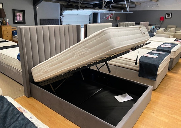 KYOTO DOUBLE OTTOMAN AND PLAZA MATTRESS GREY £499 (SWANSEA BED SUPERSTORE)