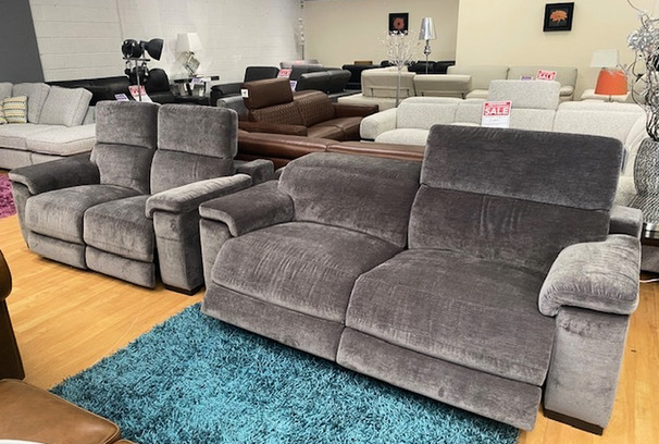 LIMOGE ELECTRIC RECLINER 3 SEATER AND 2 SEATER DARK GREY (£1999) SWANSEA SUPERTSTORE