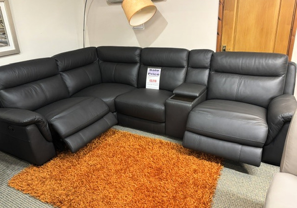 RENNES 2 DOUBLE ELECTRIC RECLINER CORNER SUITE WITH CONSOLE DARK GREY £2499 (SWANSEA SUPERSTORE)