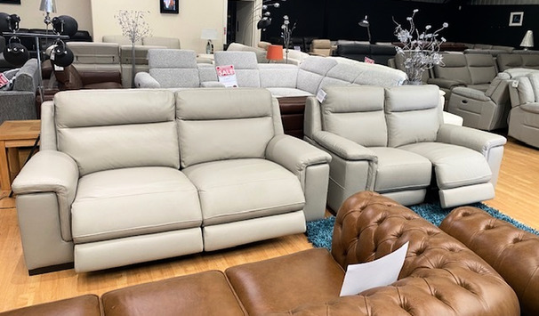 RENNES DOUBLE ELECTRIC RECLINER 3 SEATER AND 2 SEATER GREY £1999 (SWANSEA SUPERTSORE)