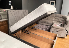 LUXURY DOUBLE OTTOMAN- FLOOR HEADBOARD- ORTHO MATTRESS GREY PLUSH £649 (SWANSEA SUPERTSORE) - Click for more details